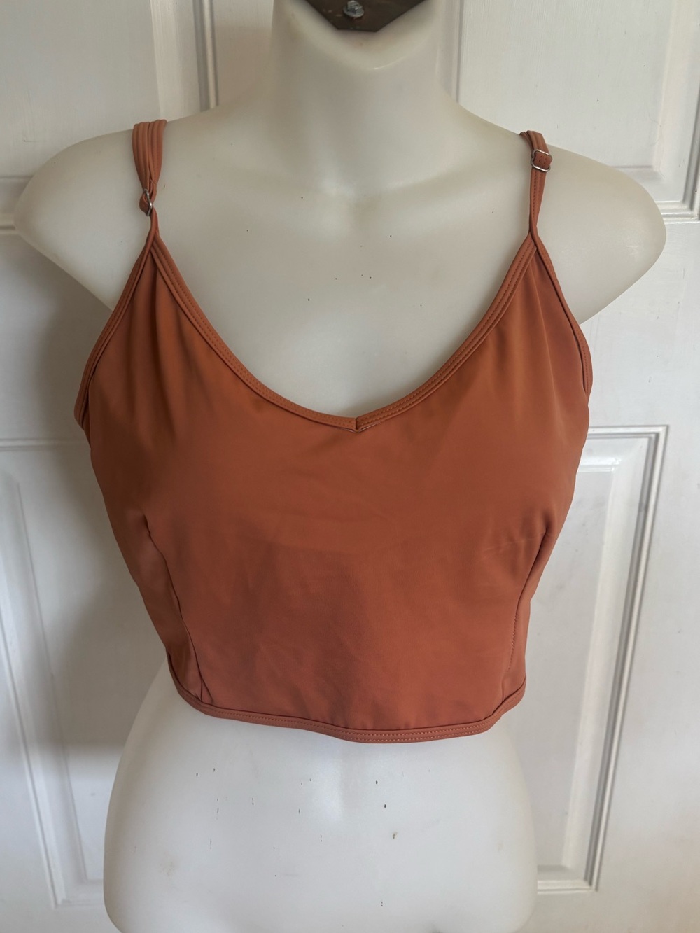 XL Kortni Jeane solid terracotta V's Crop top adjustable strap swim top.  In EUC